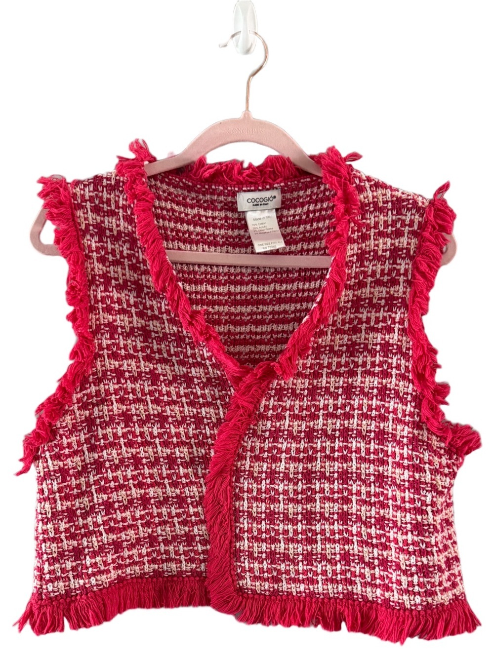 COCOGIO Italian Fringe Tweed Cropped Vest One Size